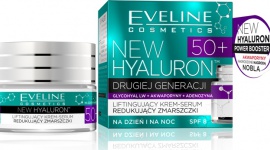 Eveline Cosmetics Liftingujący Krem-Serum Redukujący Zmarszczki 50+ LIFESTYLE, Uroda - NEW HYALURON to pionierska terapia aktywująca mechanizmy młodości w głębokich warstwach skóry. Przełomowa technologia TURBO LIFTING AGE DEFENSE™ na bazie DRUGIEJ GENERACJI KWASU HIALURONOWEGO i AKWAPORYN zapewnia bezprecedensową skuteczność w redukcji zmarszczek.